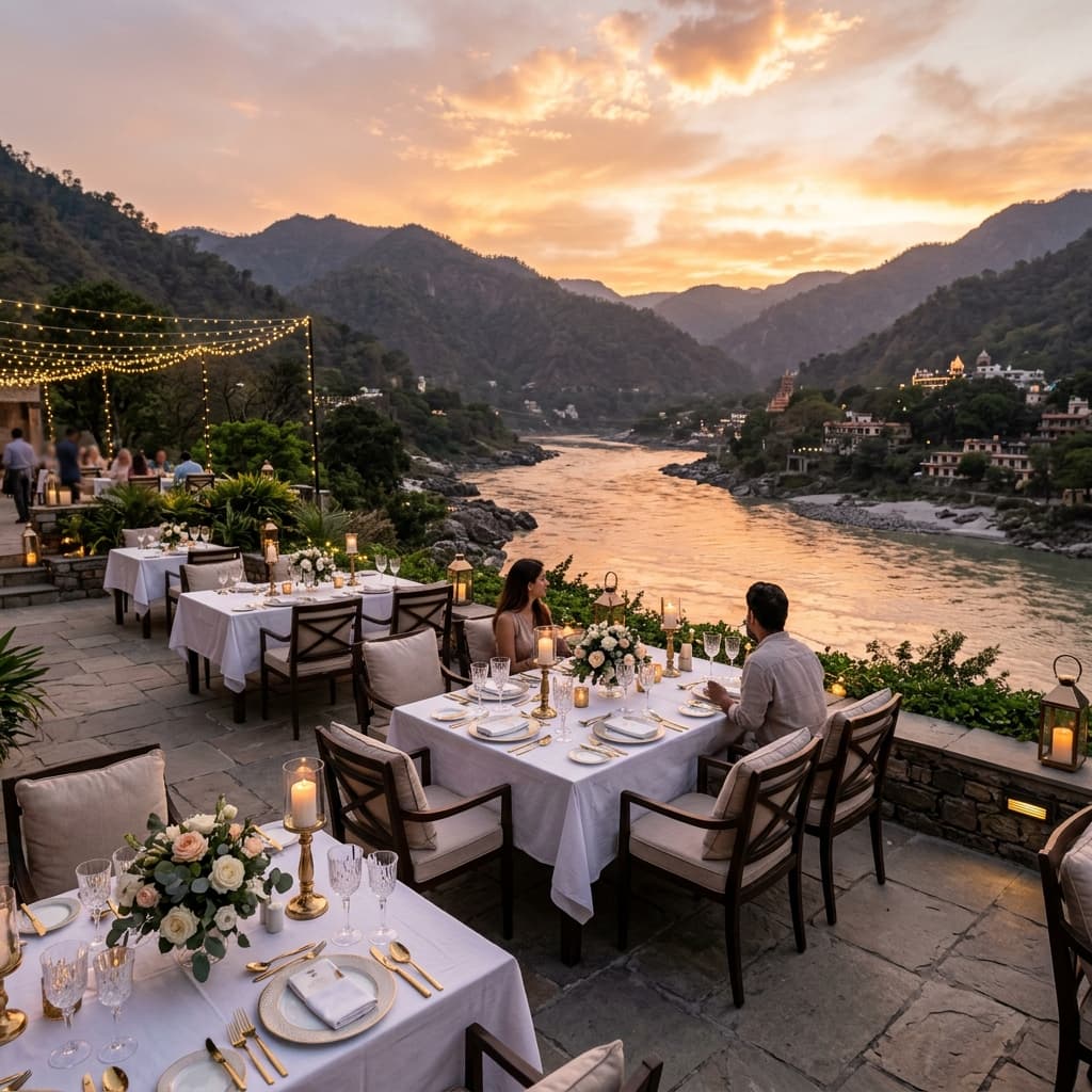 Fine dining at Aura River Resort, Rishikesh